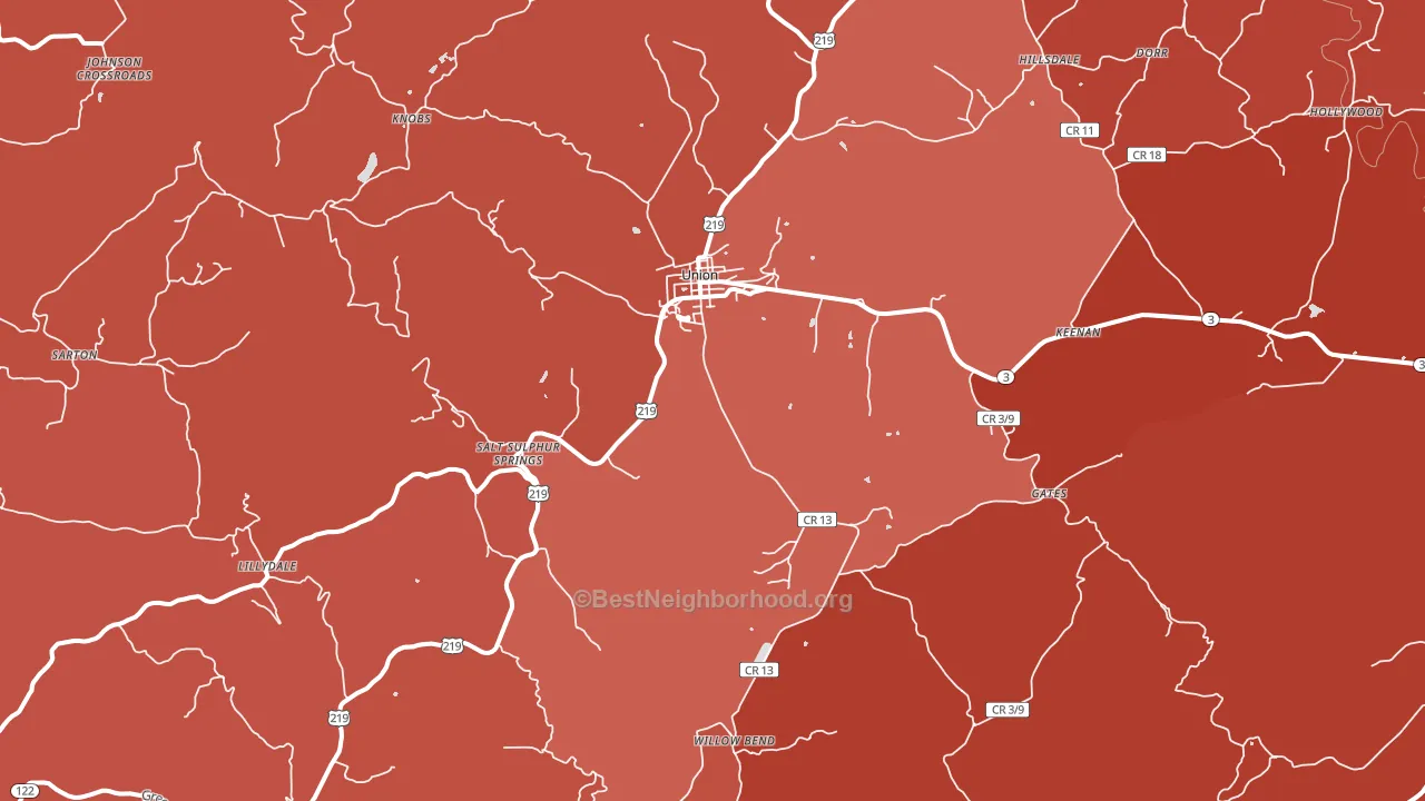 Union, WV block-group political-lean map
