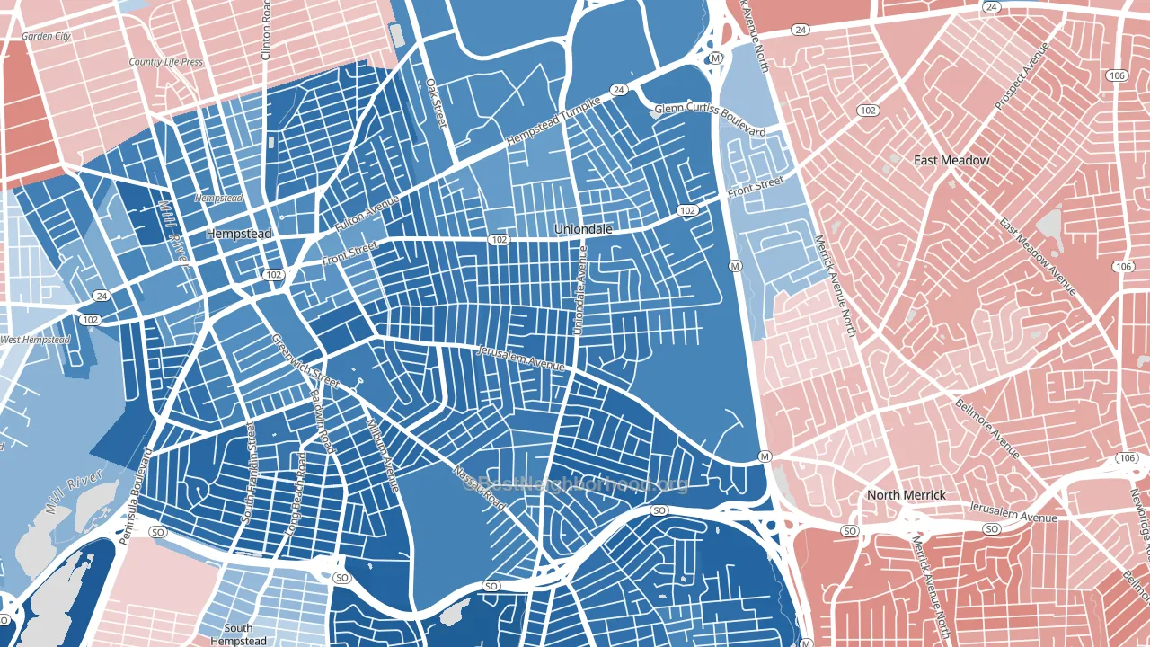 Uniondale, NY block-group political-lean map