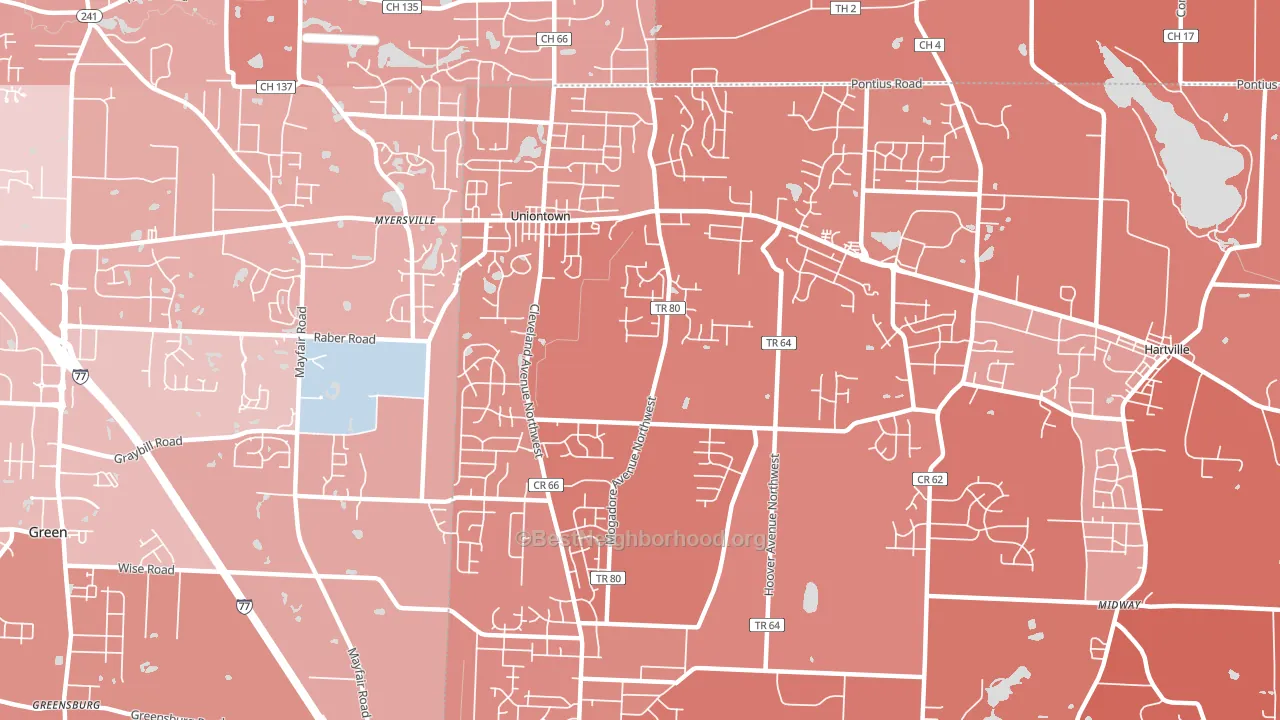 Uniontown, OH block-group political-lean map