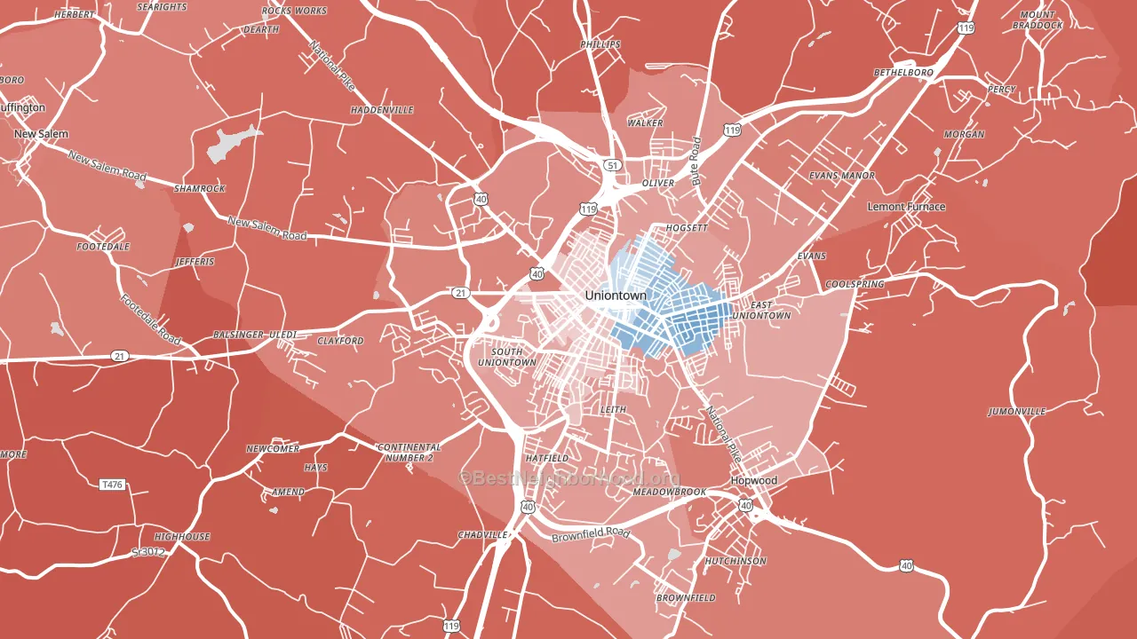 Uniontown, PA block-group political-lean map