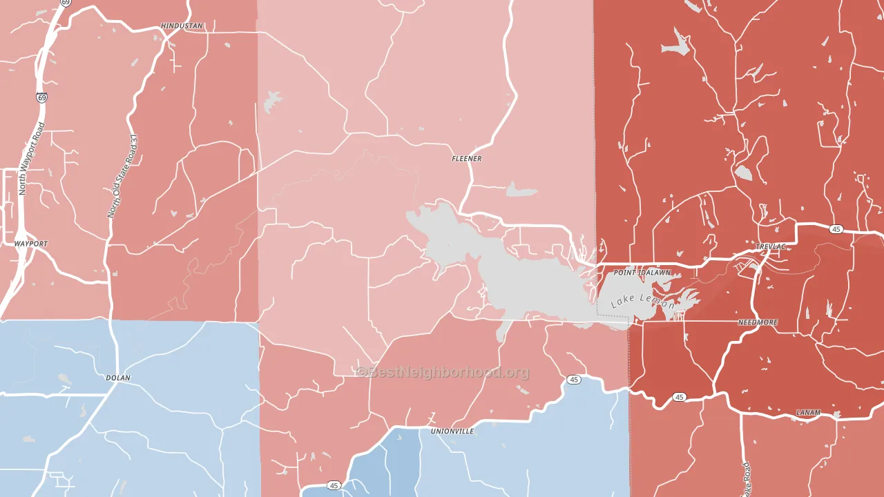 Unionville, IN block-group political-lean map
