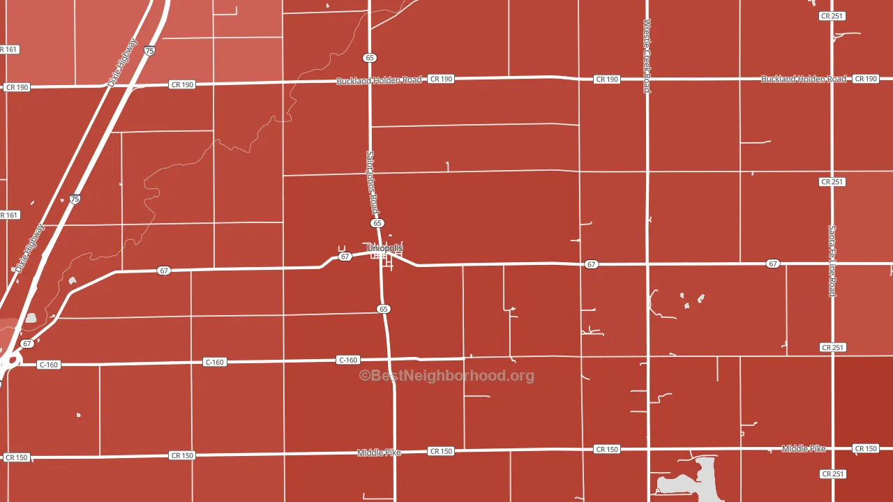 Uniopolis, OH block-group political-lean map