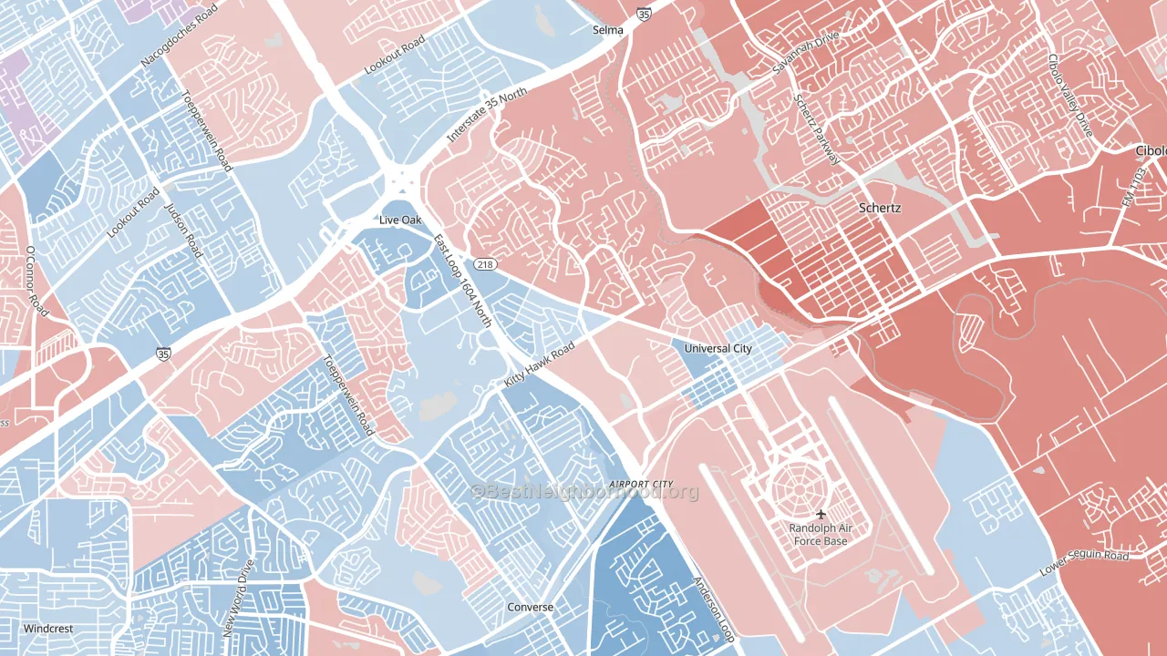 Universal City, TX block-group political-lean map