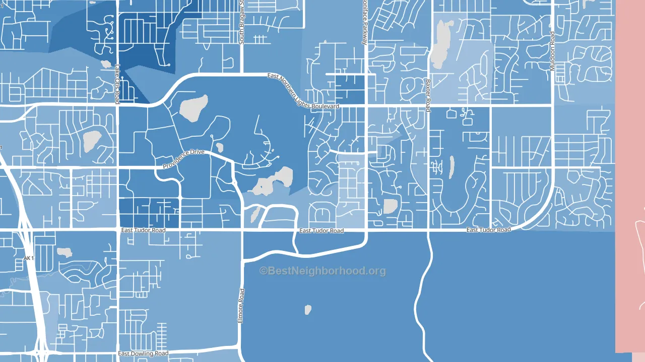 University Area, Anchorage, AK block-group political-lean map