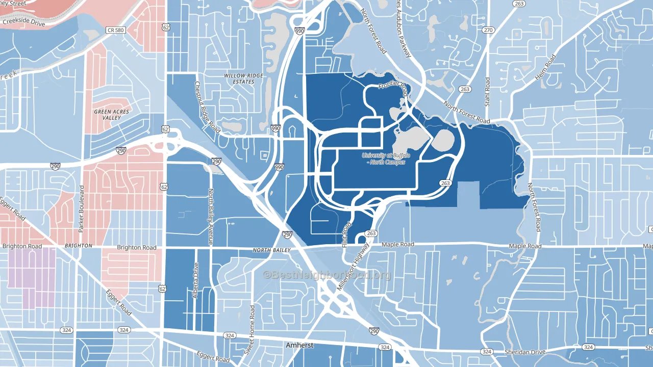 University at Buffalo, NY block-group political-lean map