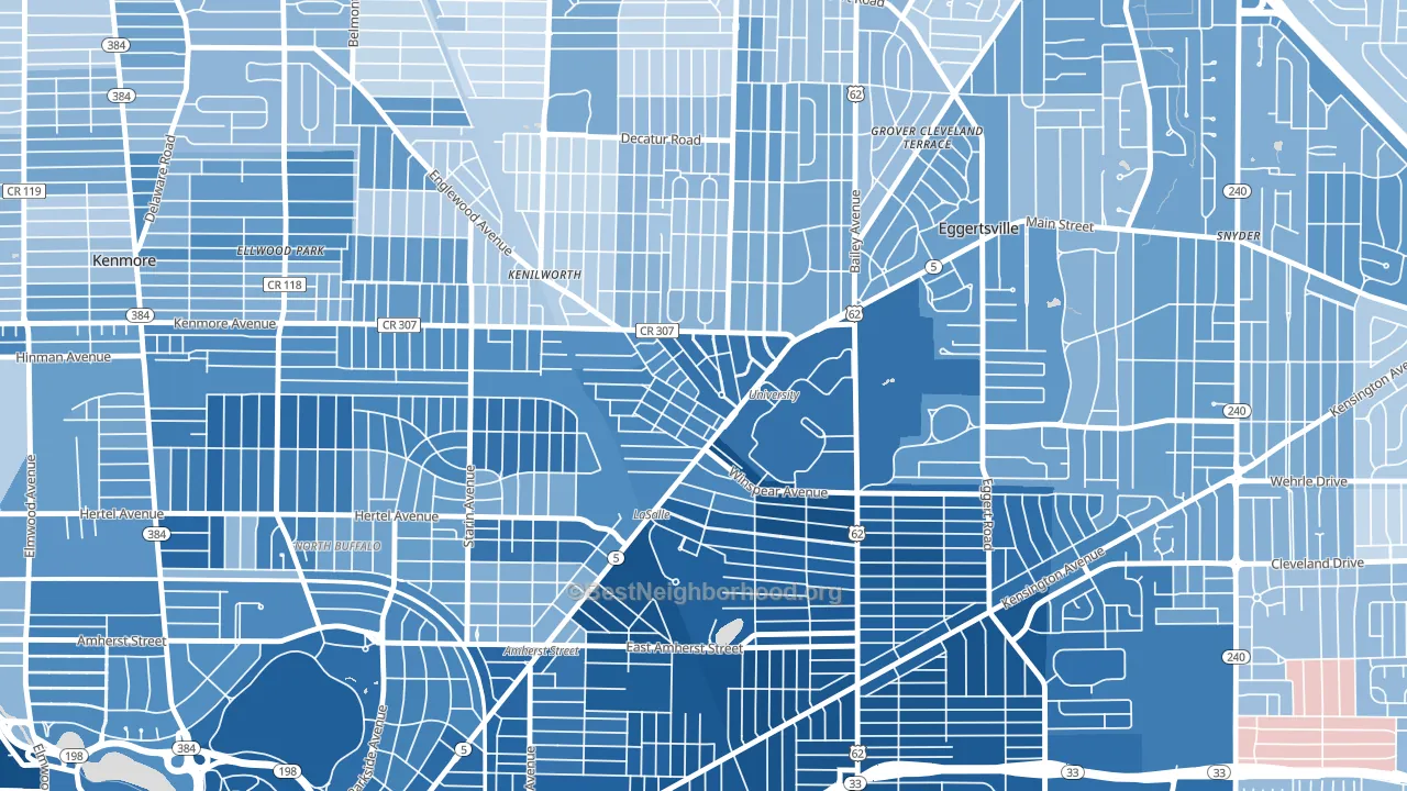 University, Buffalo, NY block-group political-lean map