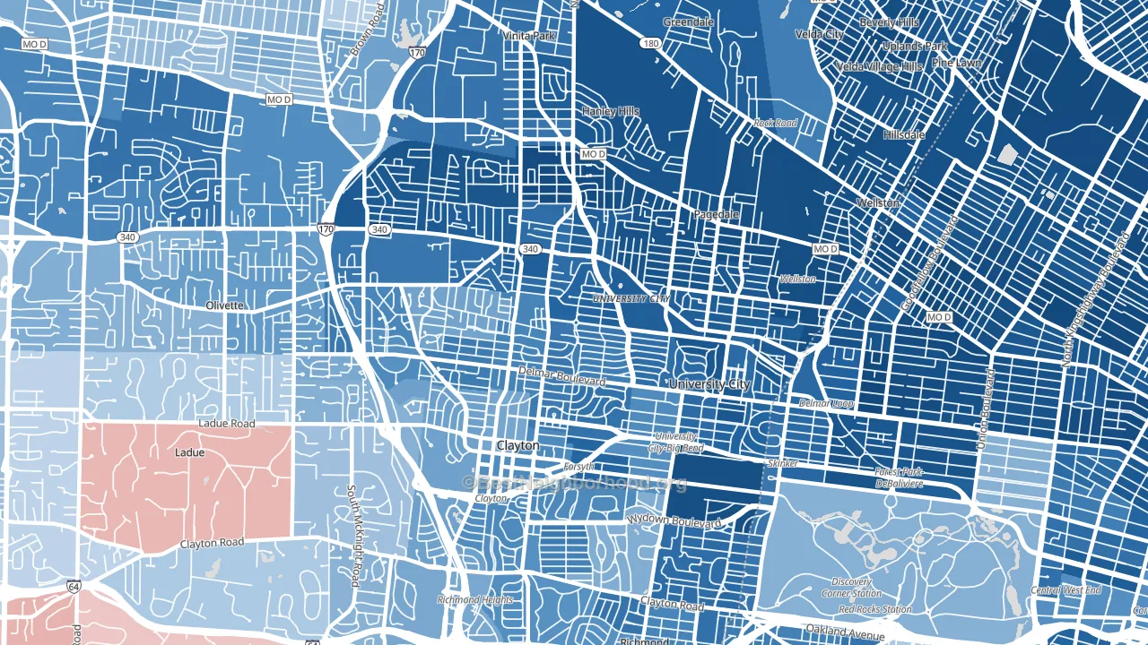 University City, MO block-group political-lean map