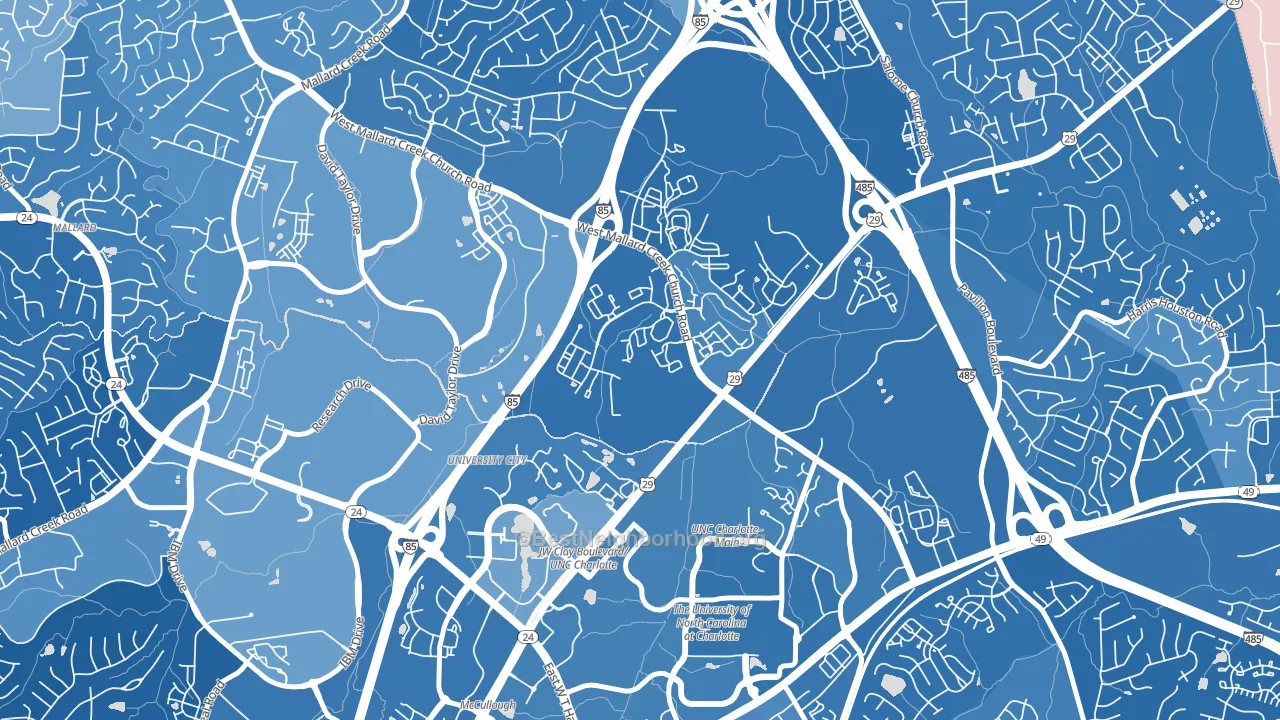 University City North, Charlotte, NC block-group political-lean map