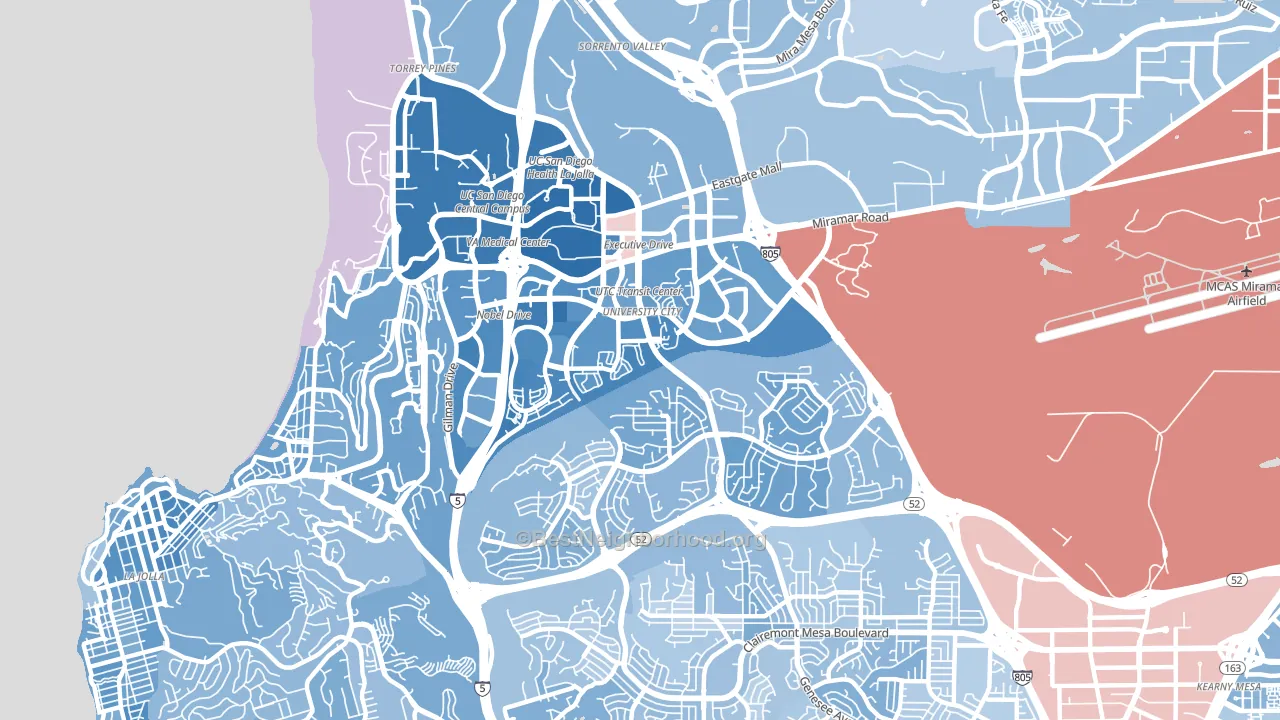University City, San Diego, CA block-group political-lean map