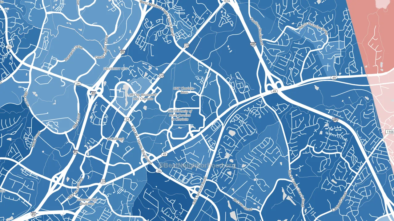 University City South, Charlotte, NC block-group political-lean map