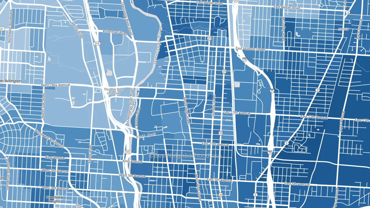 University, Columbus, OH block-group political-lean map