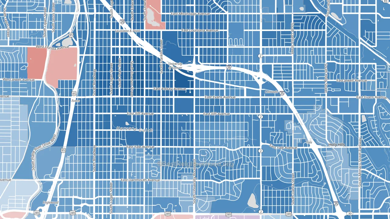University, Denver, CO block-group political-lean map