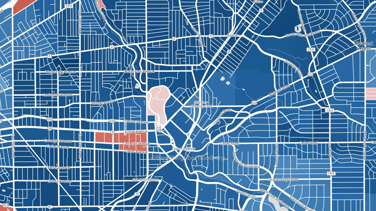University District, Cleveland, OH block-group political-lean map