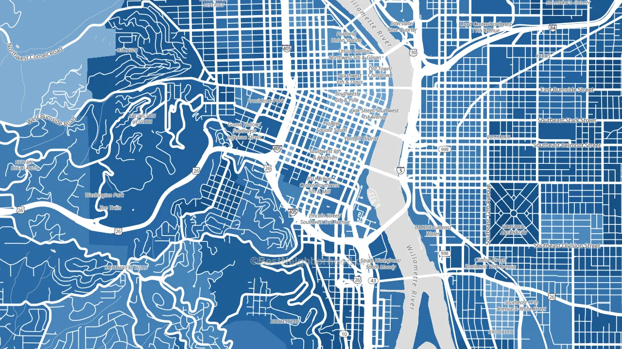 University District, Portland, OR block-group political-lean map
