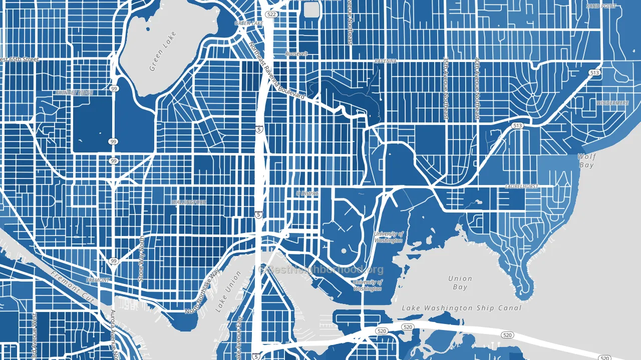 University District, Seattle, WA block-group political-lean map