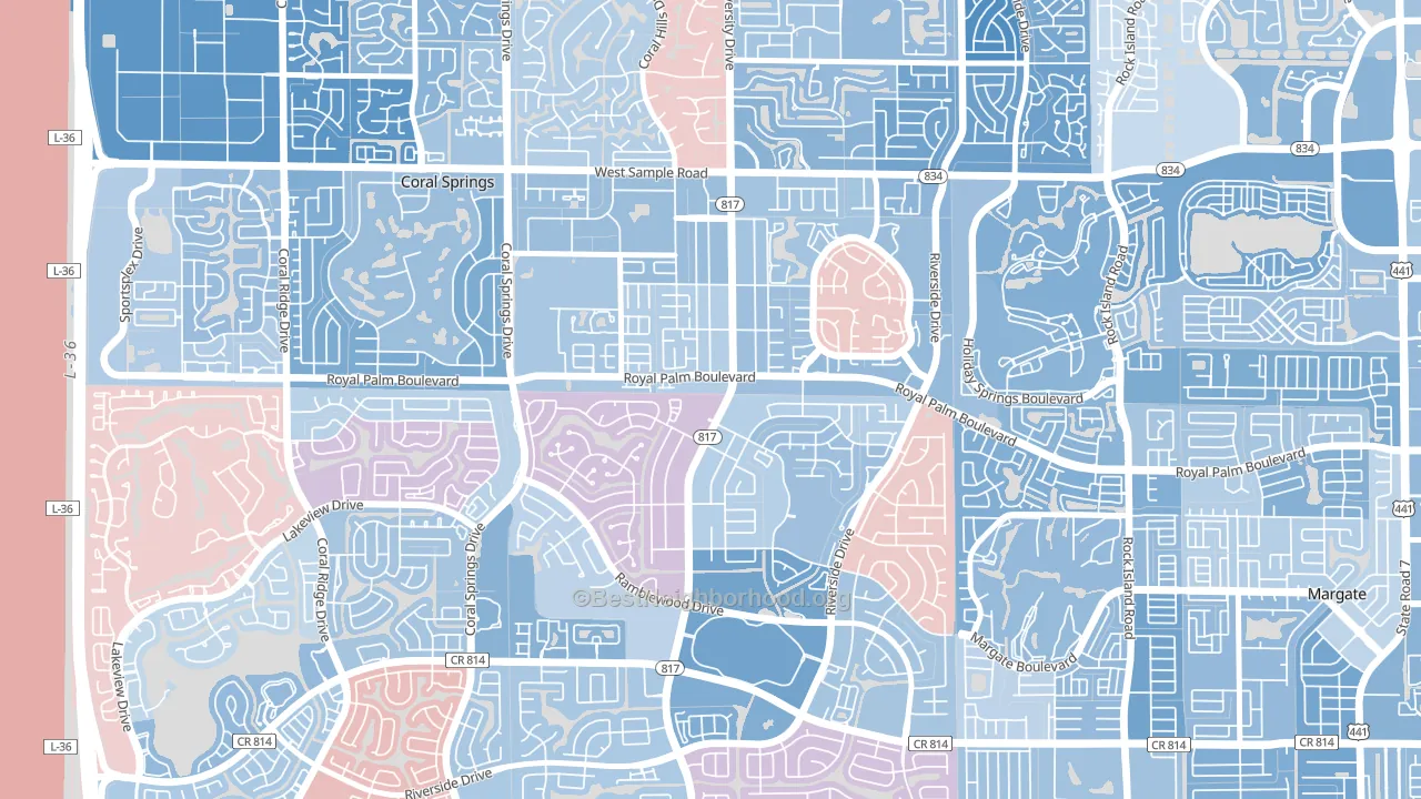 University Drive, Coral Springs, FL block-group political-lean map