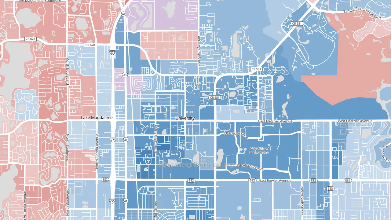 University, FL block-group political-lean map