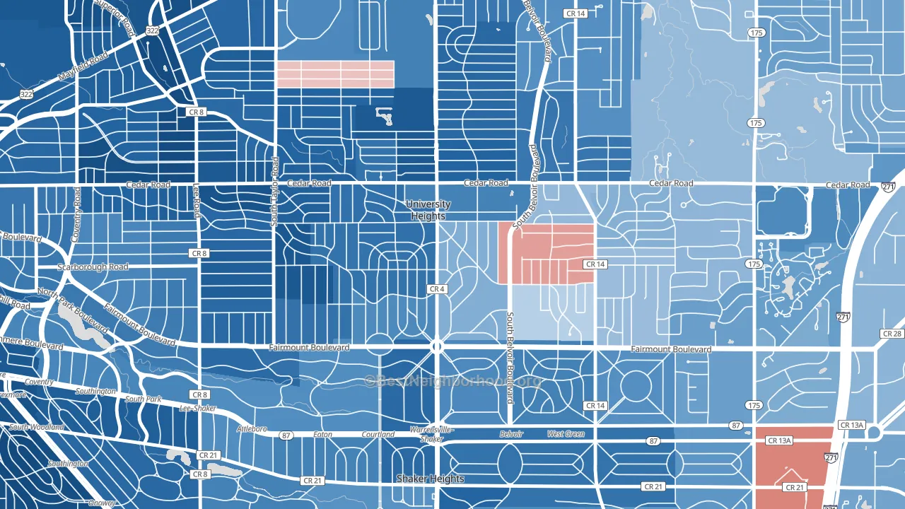 University Heights, OH block-group political-lean map