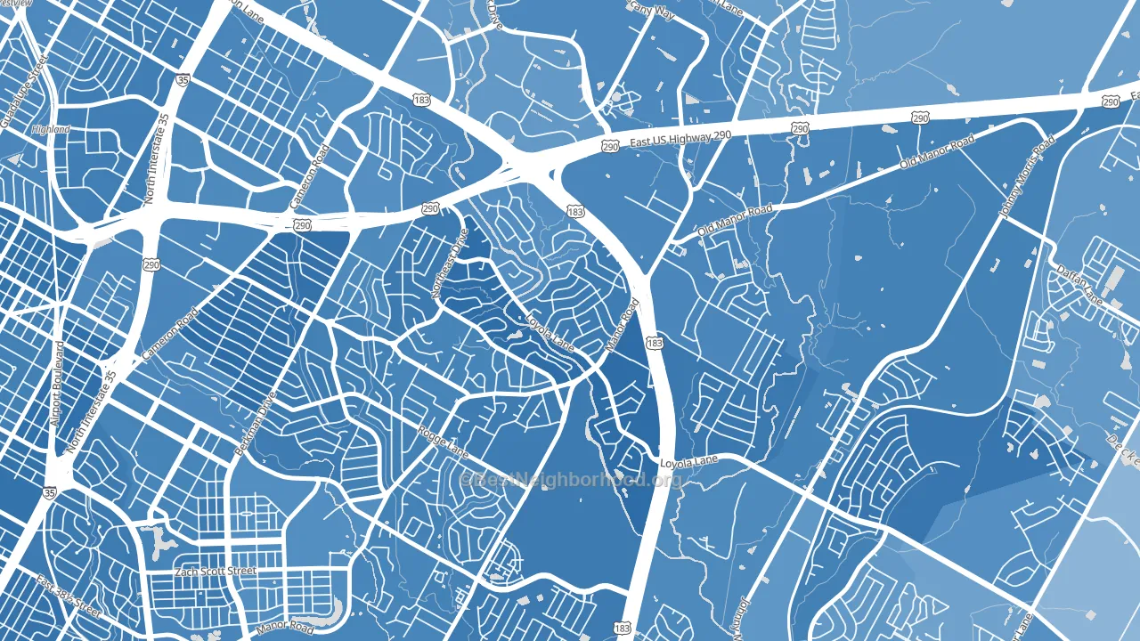 University Hills, Austin, TX block-group political-lean map