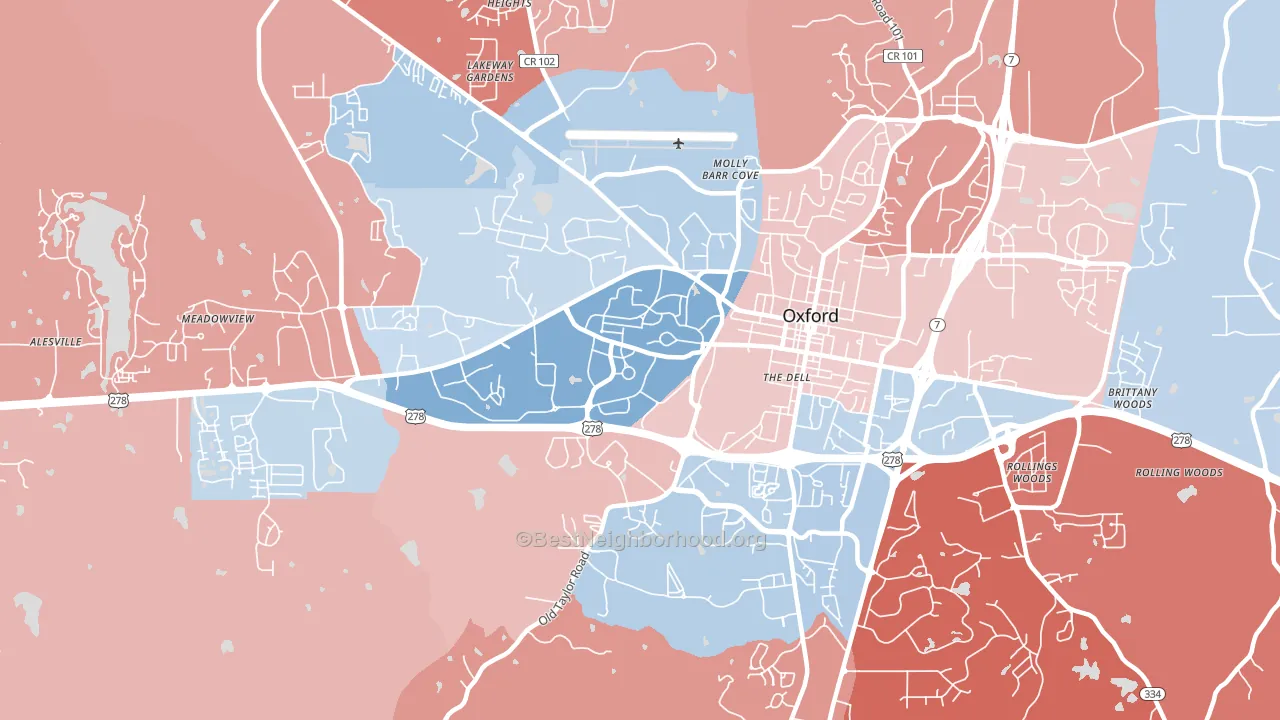 University, MS block-group political-lean map