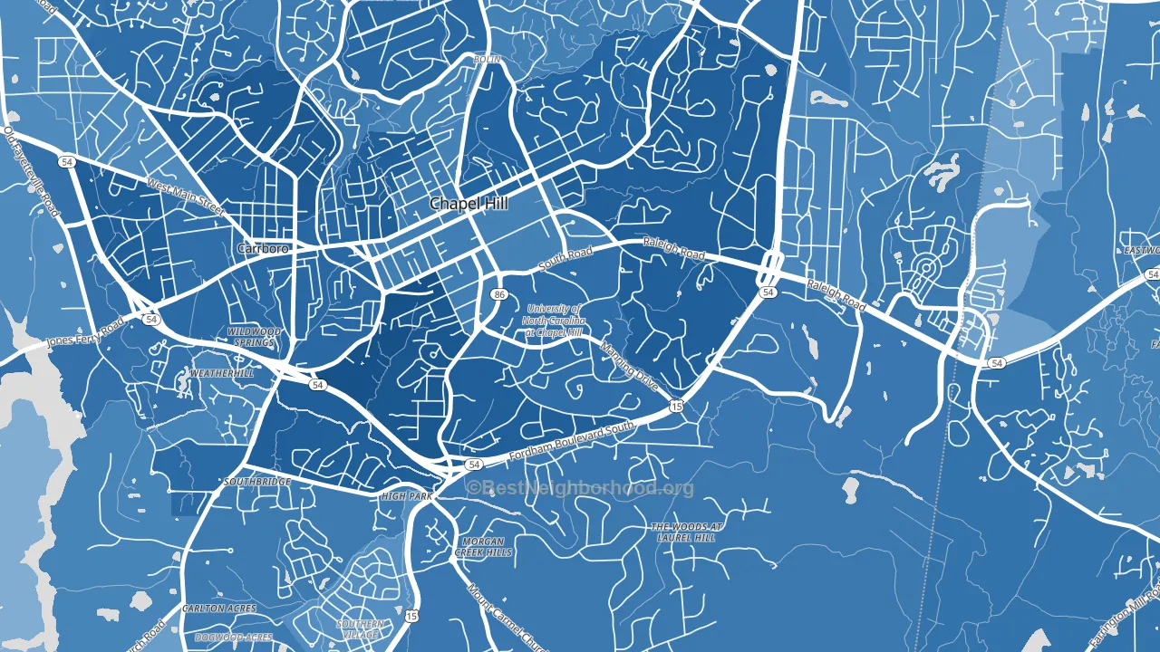 University of NC at Chapel Hill, Chapel Hill, NC block-group political-lean map