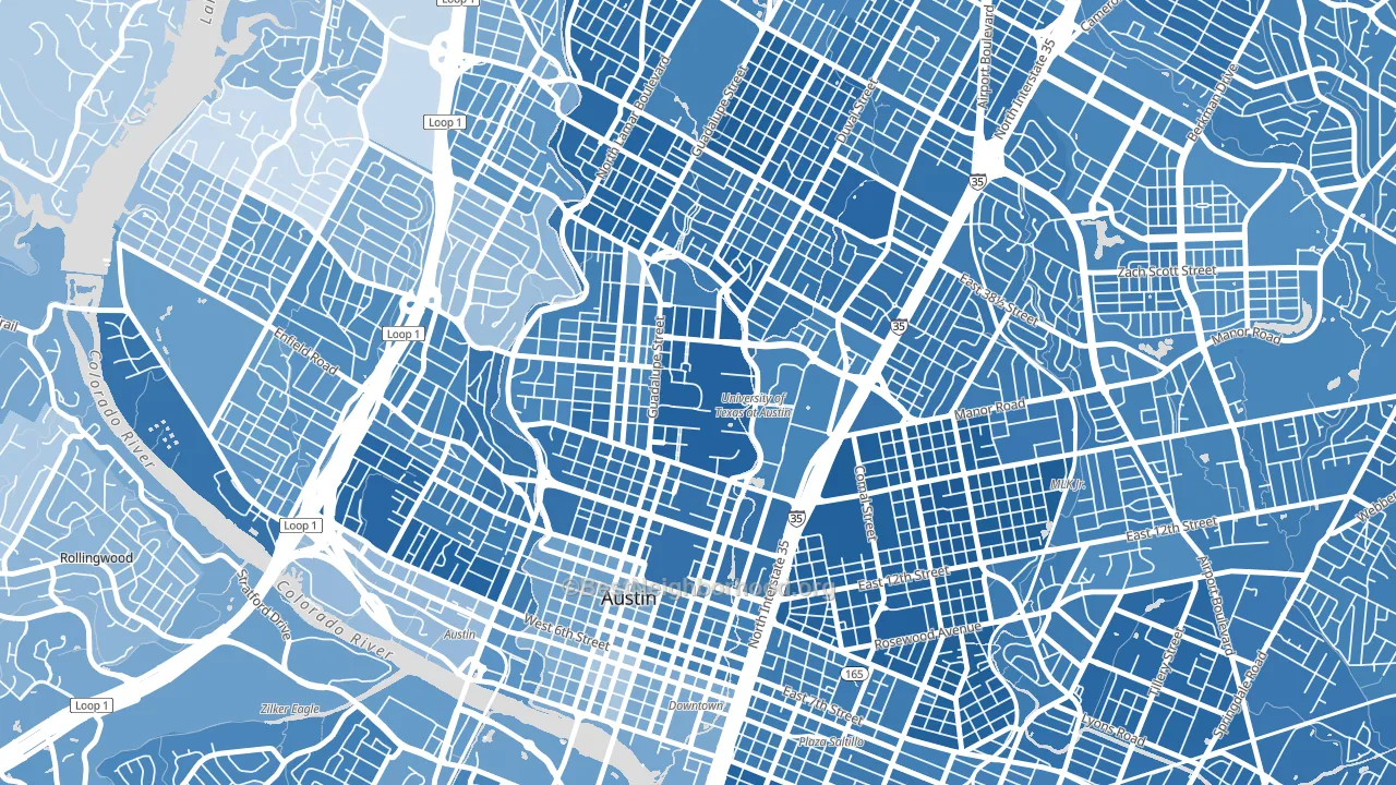 University Of Texas, Austin, TX block-group political-lean map