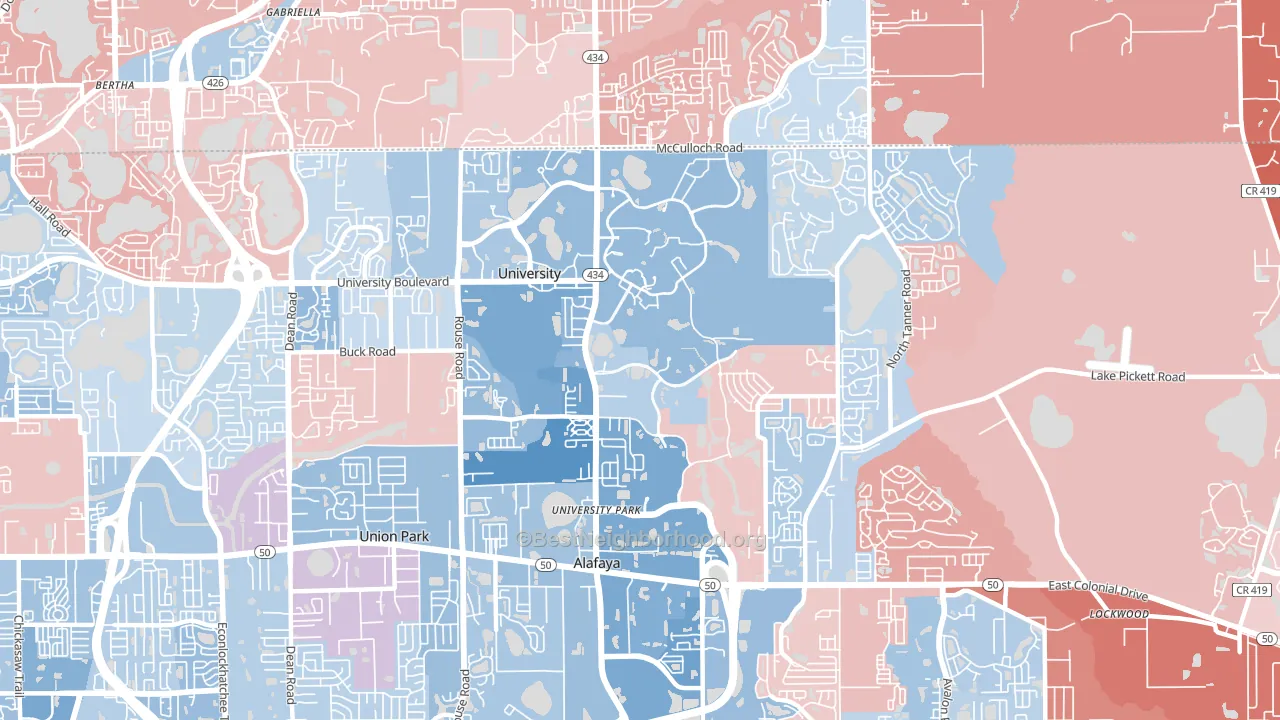 university, Orlando, FL block-group political-lean map