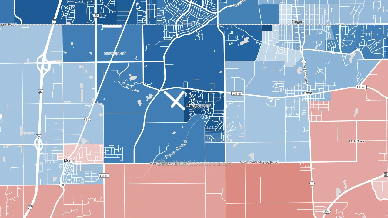 University Park, IL block-group political-lean map