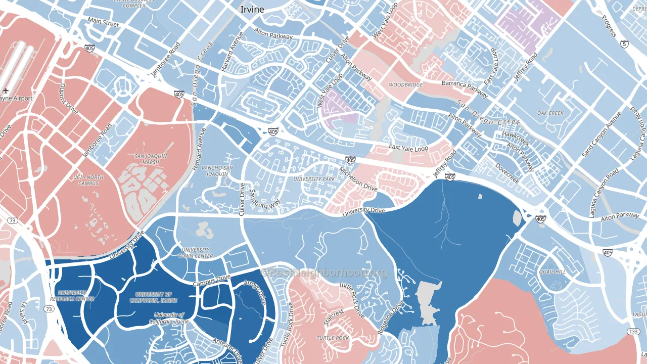 University Park, Irvine, CA block-group political-lean map