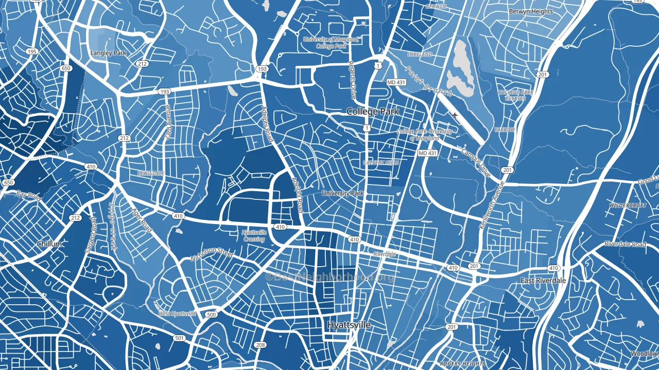 University Park, MD block-group political-lean map