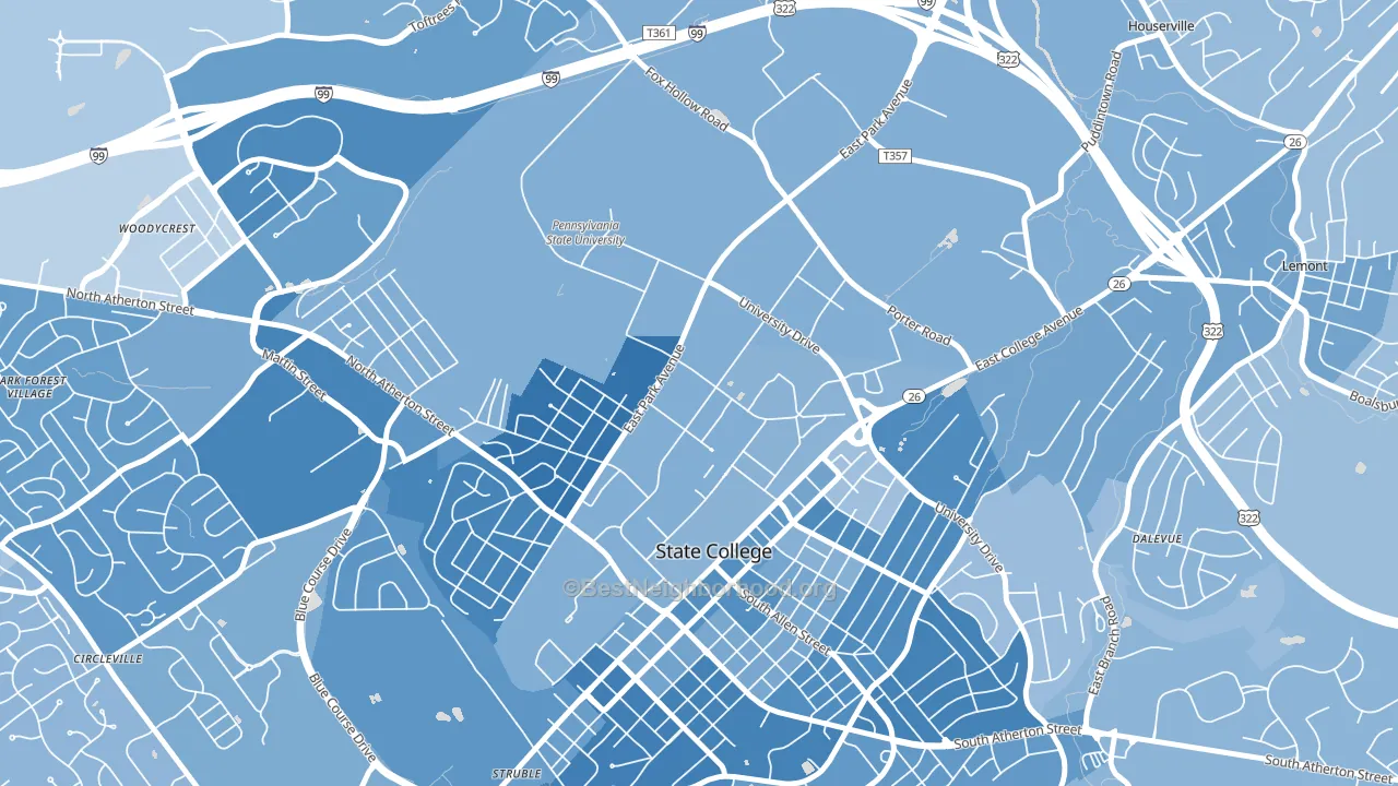 University Park, PA block-group political-lean map