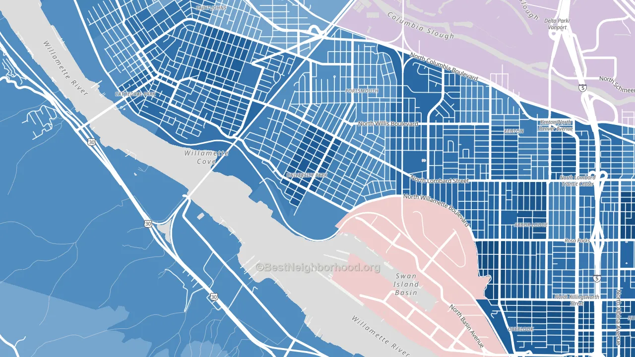 University Park, Portland, OR block-group political-lean map