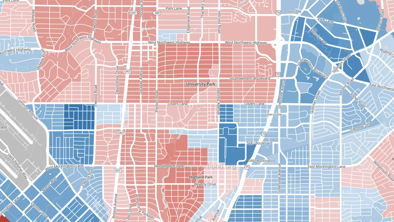 University Park, TX block-group political-lean map