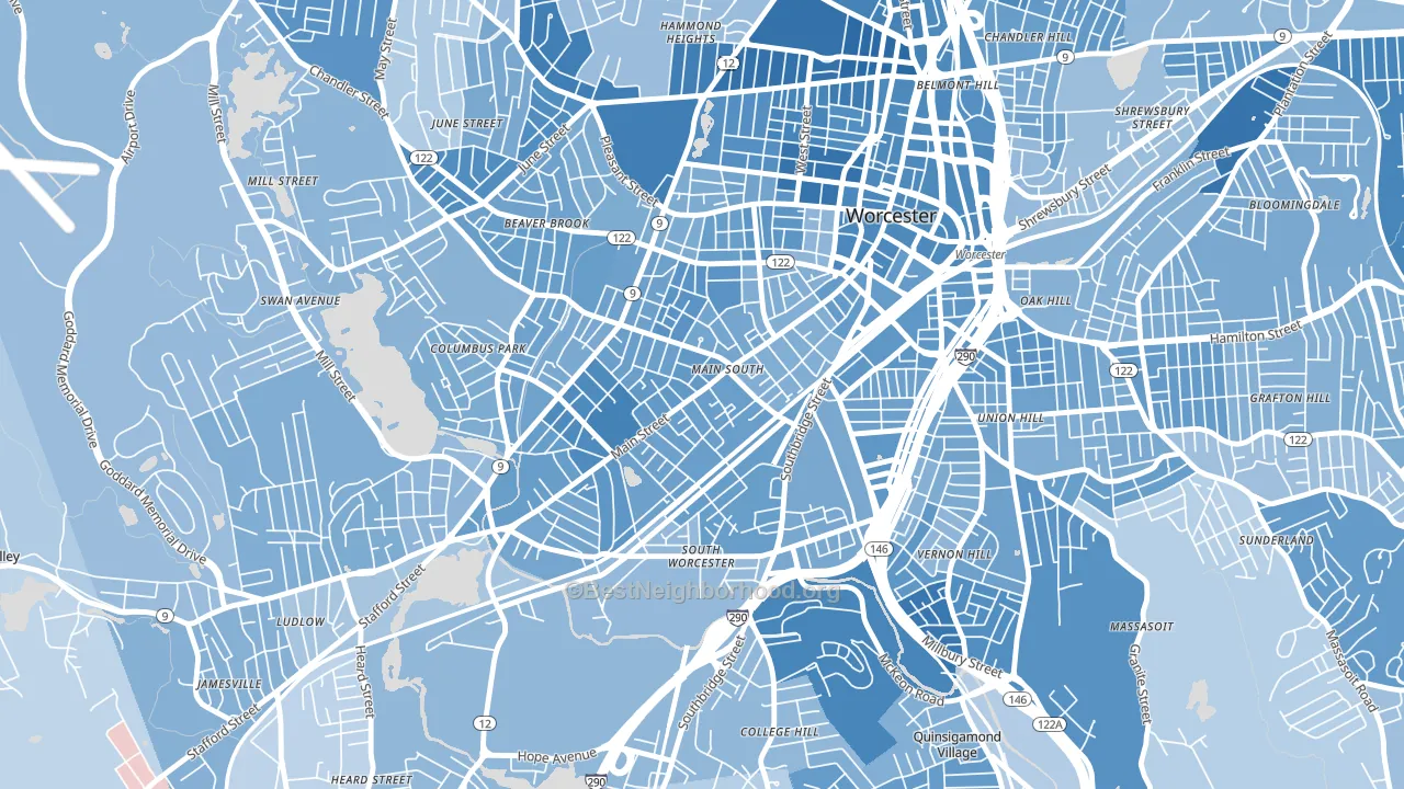 University Park, Worcester, MA block-group political-lean map