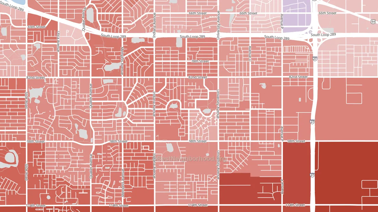University Pines, Lubbock, TX block-group political-lean map