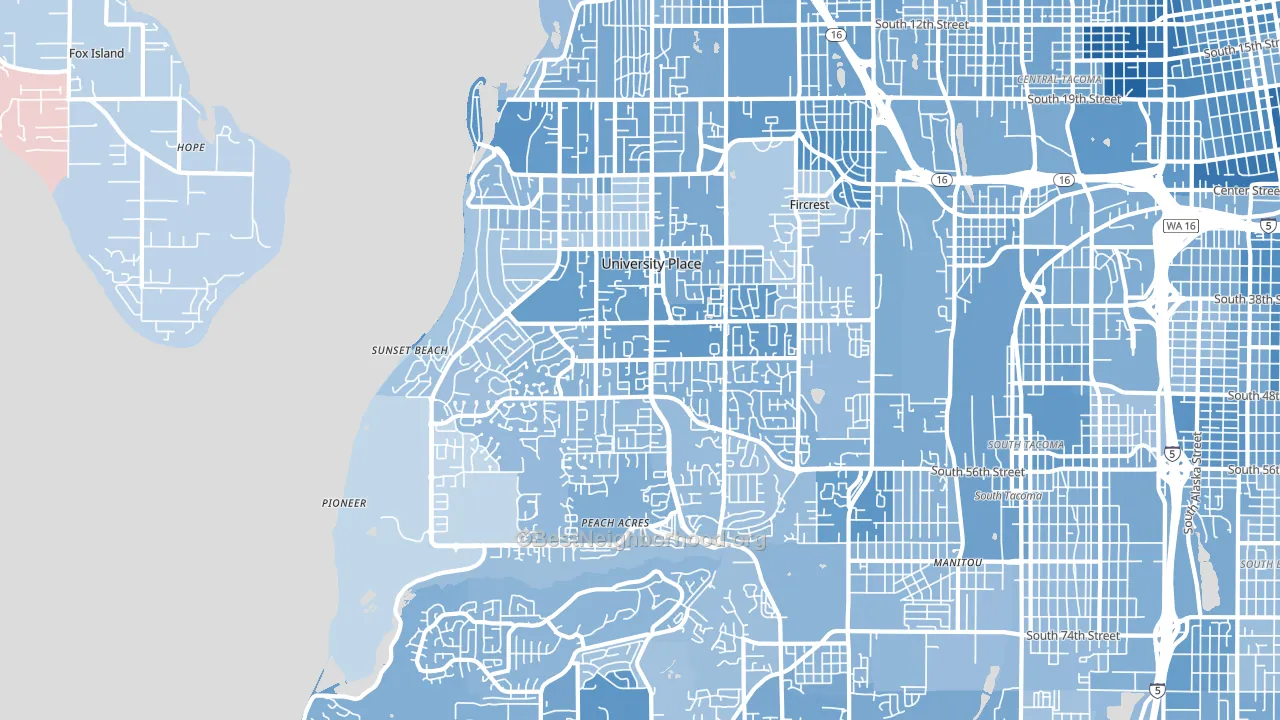 University Place, WA block-group political-lean map