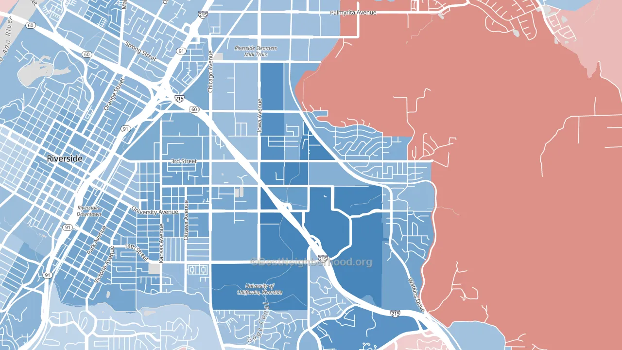 University, Riverside, CA block-group political-lean map