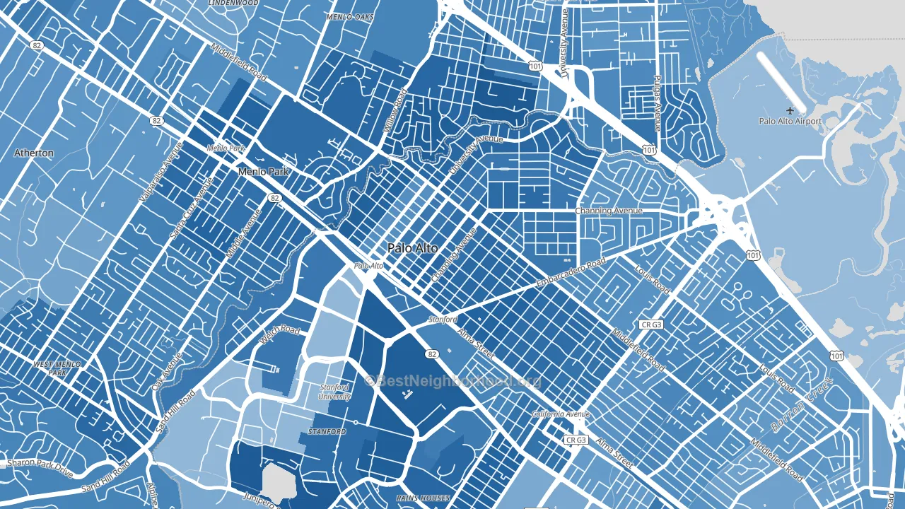 University South, Palo Alto, CA block-group political-lean map
