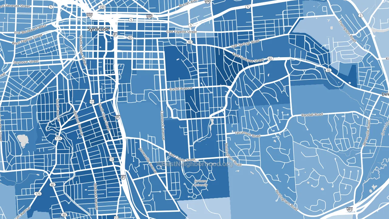 University-Syracuse, Syracuse, NY block-group political-lean map