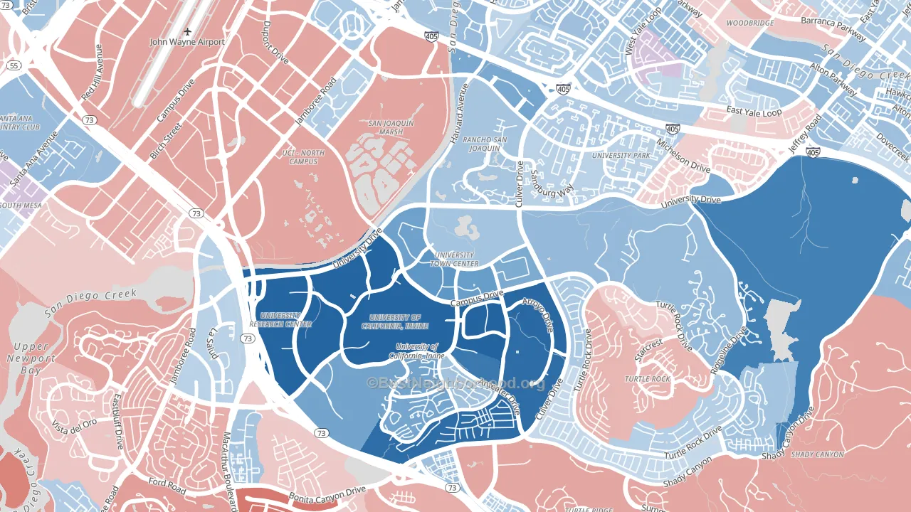 University Town Center, Irvine, CA block-group political-lean map
