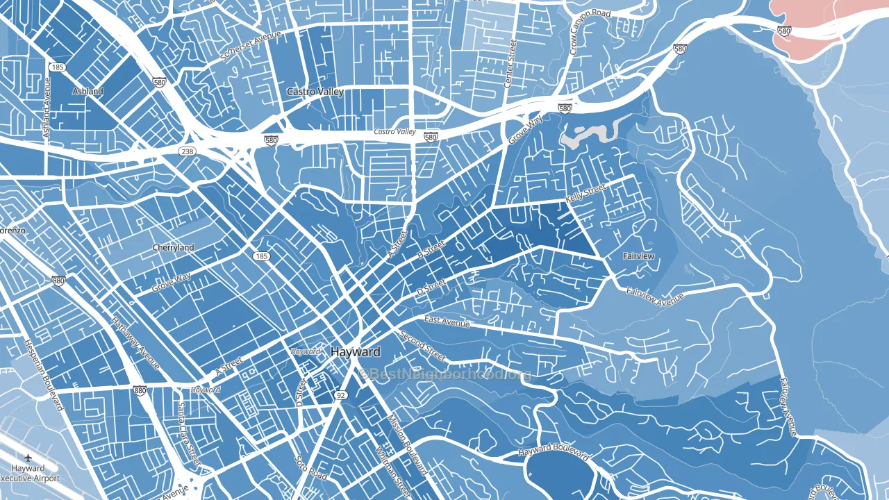 Upper B Street, Hayward, CA block-group political-lean map