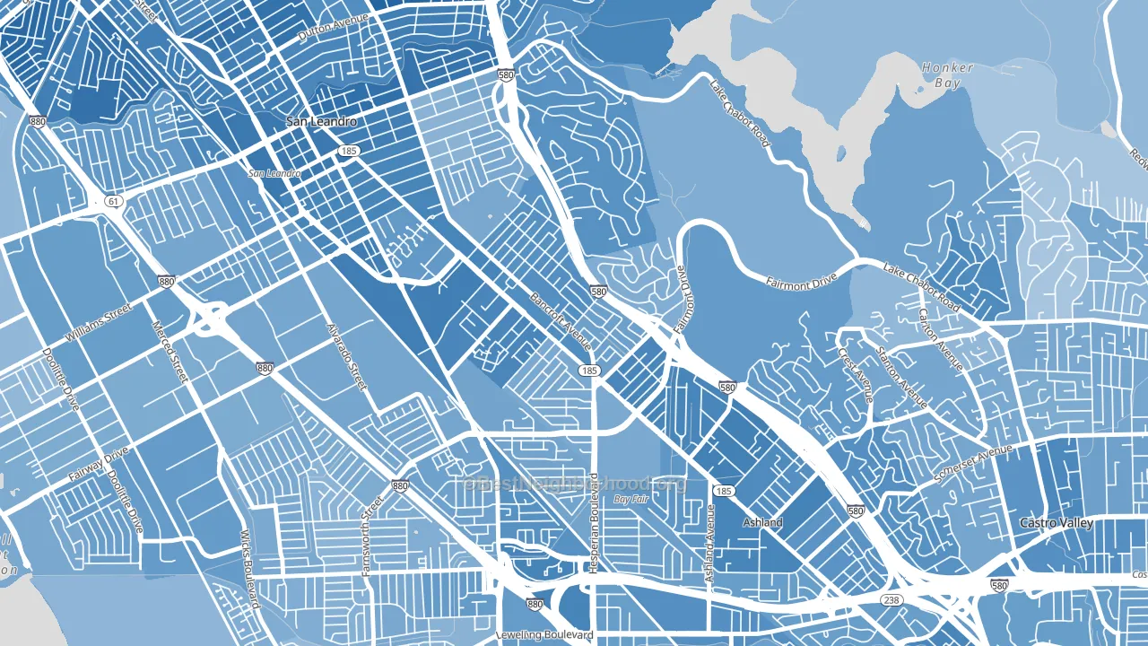 Upper Bal, San Leandro, CA block-group political-lean map