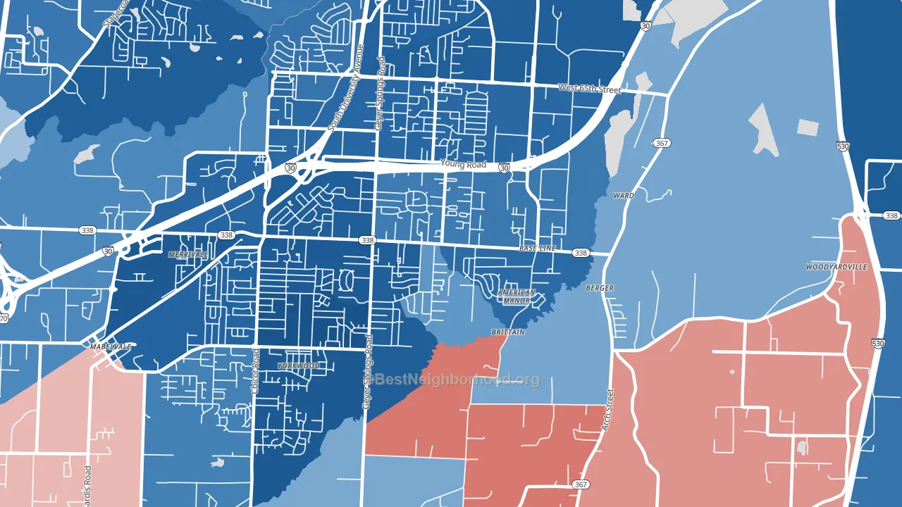 Upper Baseline, Little Rock, AR block-group political-lean map