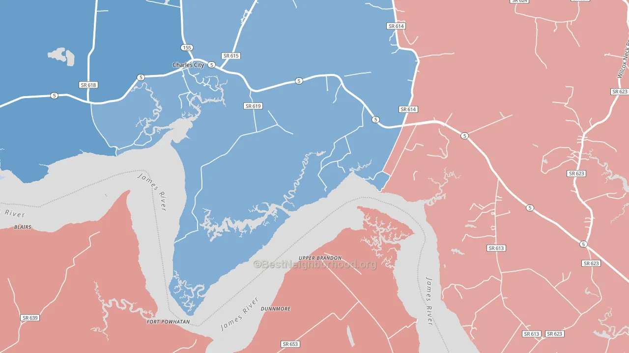 Upper Brandon, VA block-group political-lean map