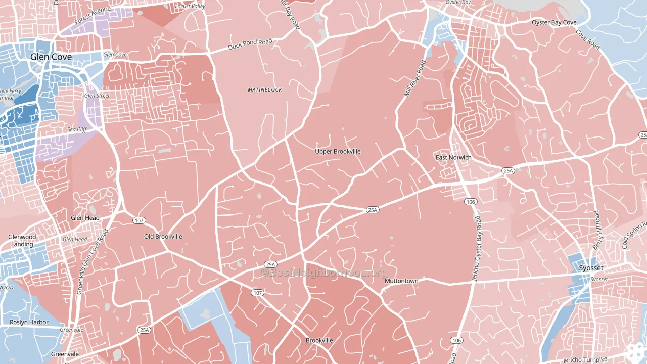 Upper Brookville, NY block-group political-lean map