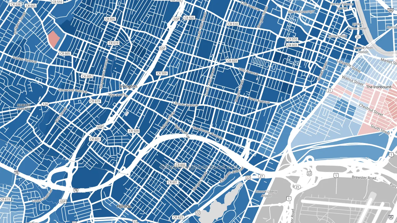 Upper Clinton Hill, Newark, NJ block-group political-lean map