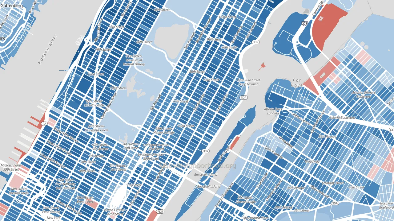 Upper East Side, Manhattan, NY block-group political-lean map