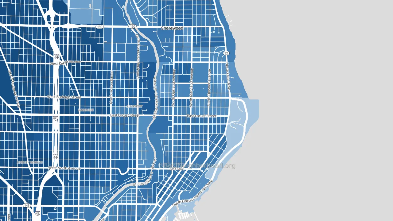 Upper East Side, Milwaukee, WI block-group political-lean map