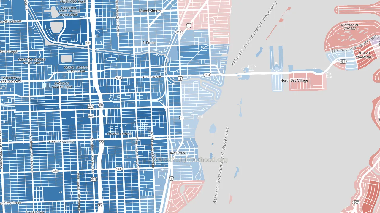 Upper Eastside, Miami, FL block-group political-lean map