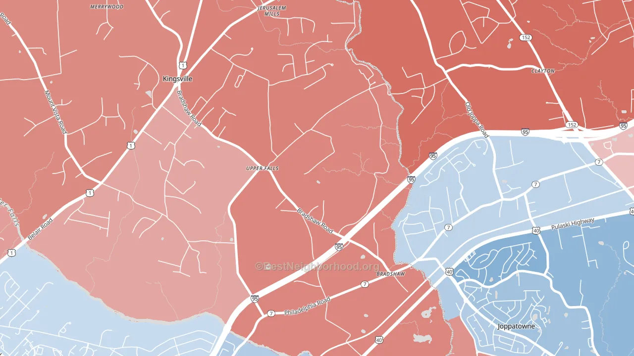 Upper Falls, MD block-group political-lean map